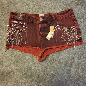 River Island Red Demin Studded Shorts
